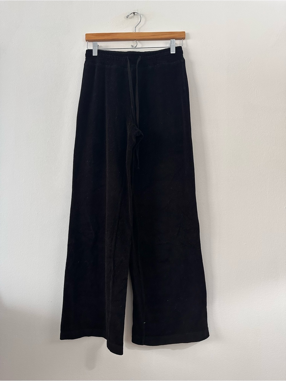 Wilt Velour Track pants black wide leg drawstring size XS